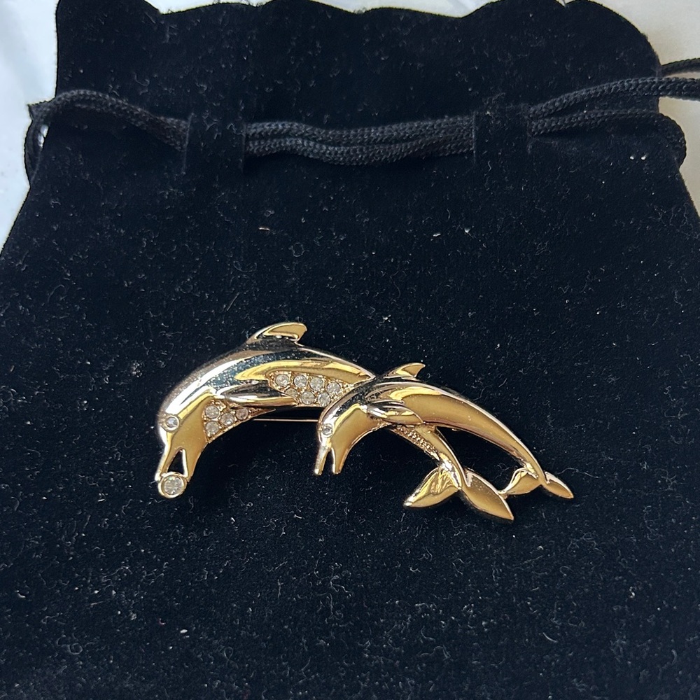 New‎ Gold Dolphin Brooch with Rhinestones